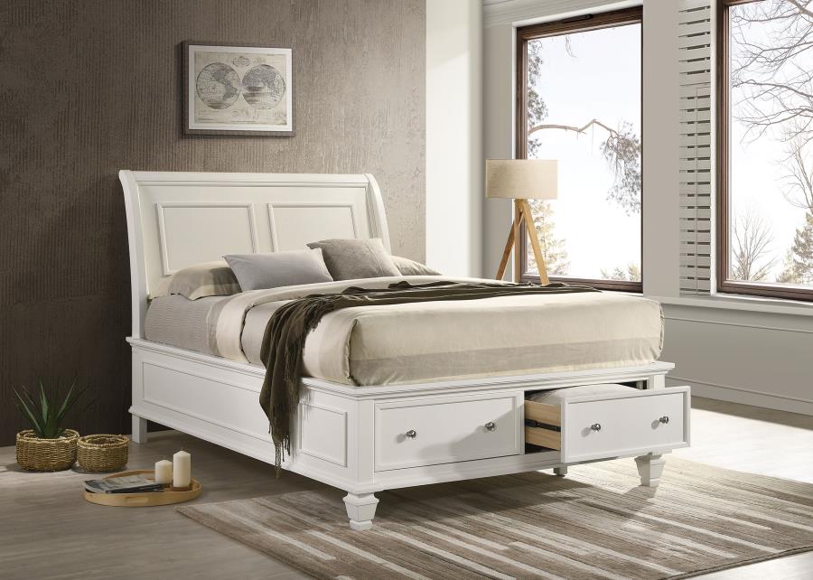 (image for) Selena Wood Full Storage Panel Bed Cream White