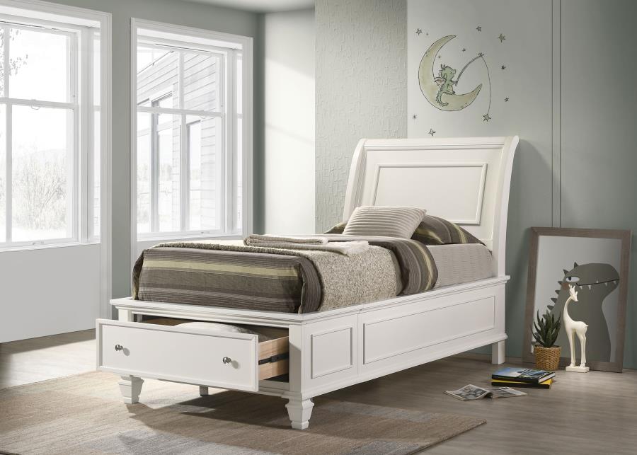 (image for) Selena Wood Twin Storage Panel Bed Cream White