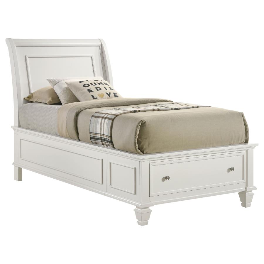 (image for) Selena Wood Twin Storage Panel Bed Cream White