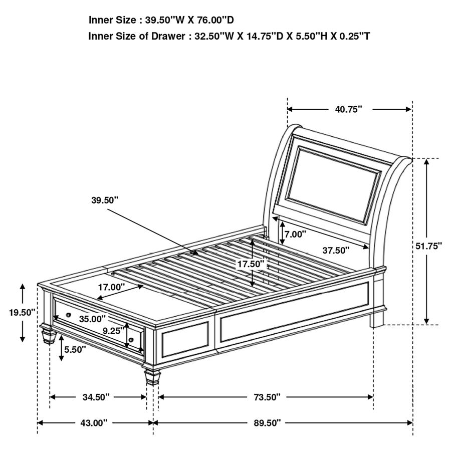 (image for) Selena Wood Twin Storage Panel Bed Cream White