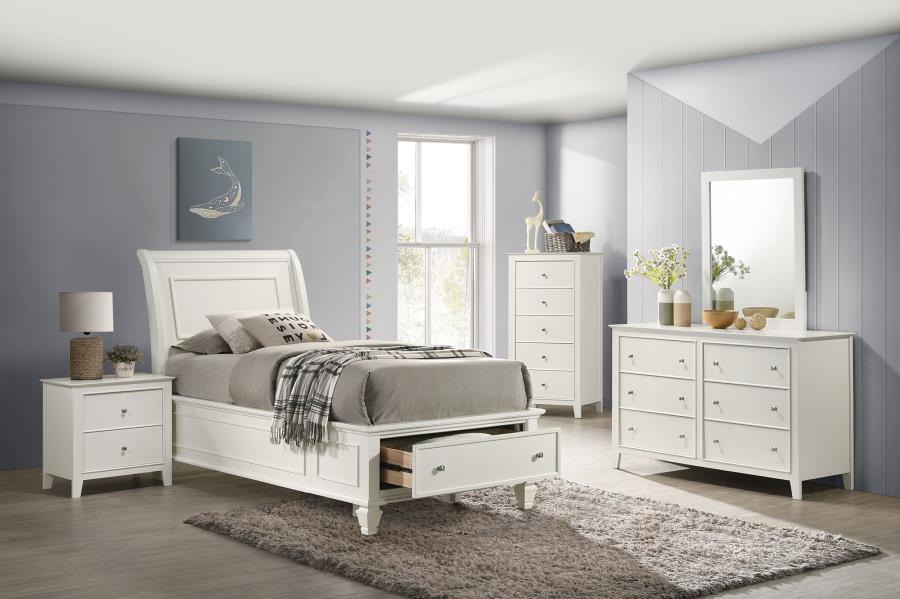 (image for) Selena Wood Twin Storage Panel Bed Cream White