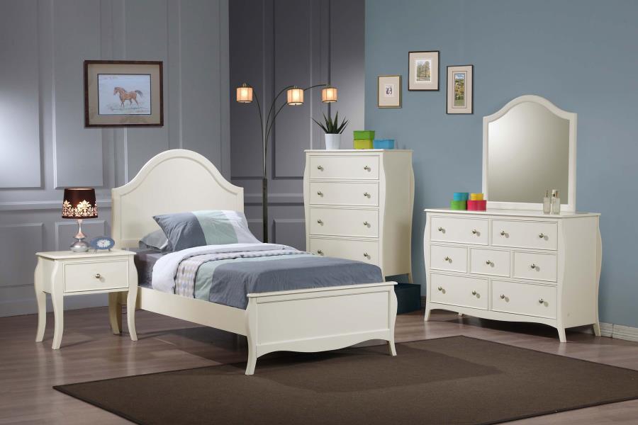 (image for) Dominique Wood Twin Panel Bed Cream White