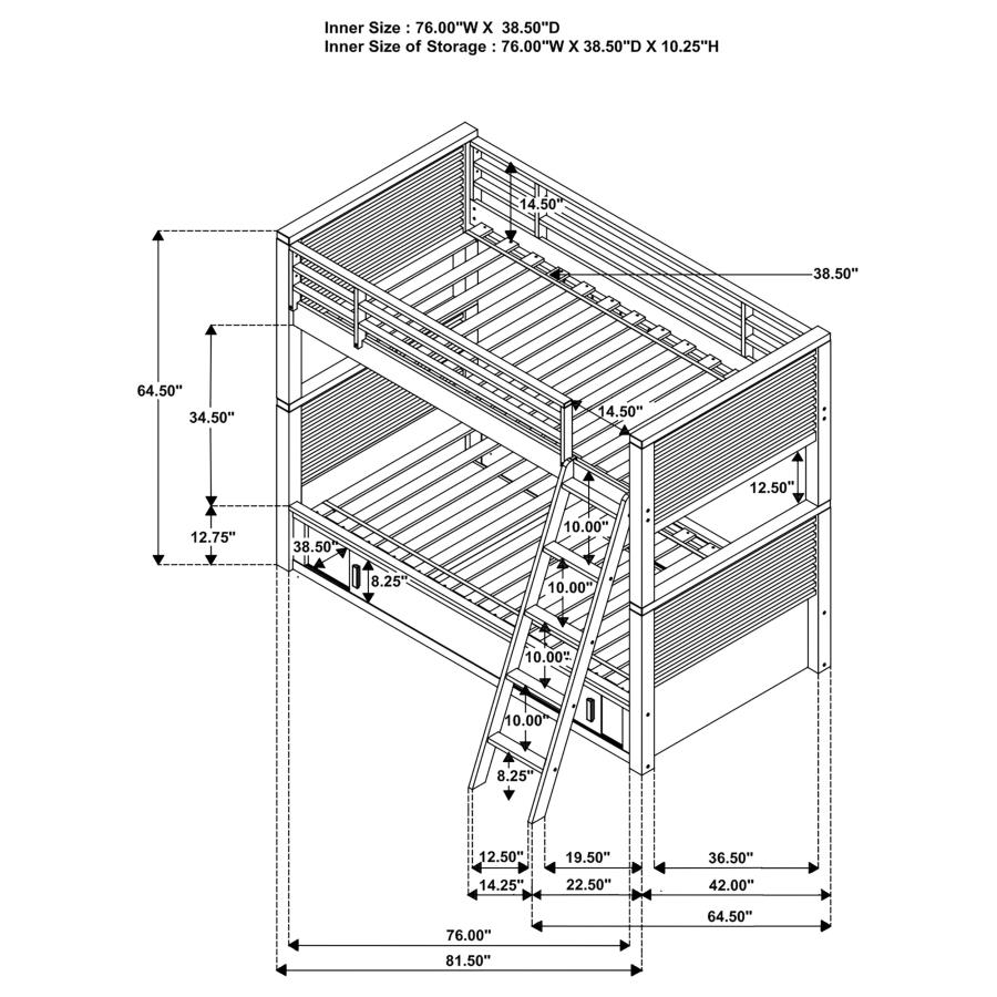 (image for) Oliver Wood Twin Over Twin Bunk Bed Java