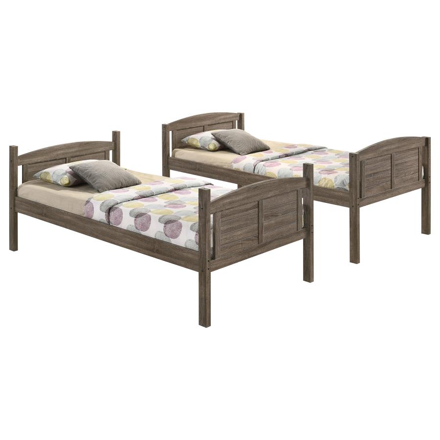 (image for) Flynn Wood Twin Over Twin Bunk Bed Weathered Brown