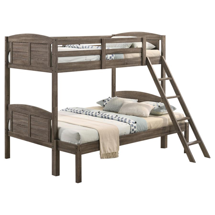 (image for) Flynn Wood Twin Over Full Bunk Bed with Mattress Weathered Brown