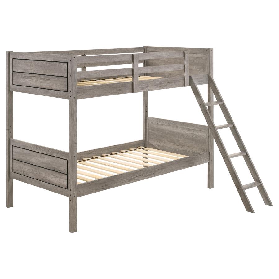 (image for) Ryder Wood Twin Over Twin Bunk Bed Weathered Taupe