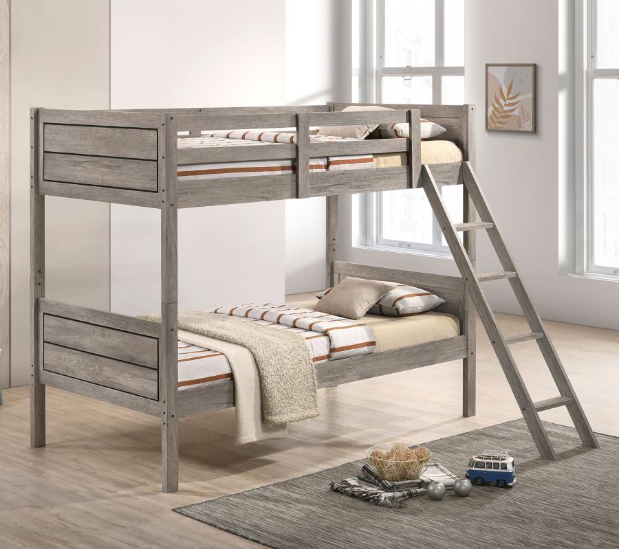 (image for) Ryder Wood Twin Over Twin Bunk Bed Weathered Taupe