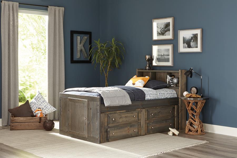 (image for) Wrangle Hill Wood Twin Storage Bookcase Bed Gunsmoke