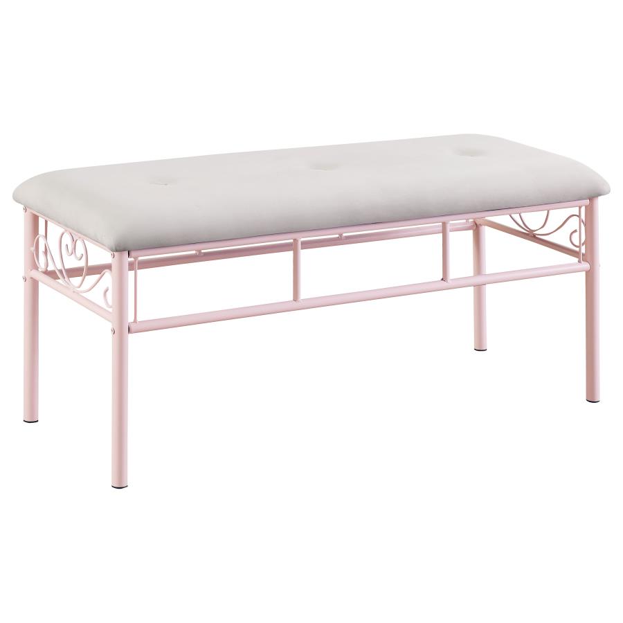 (image for) Massi Fabric Upholstered Bench White and Powder Pink