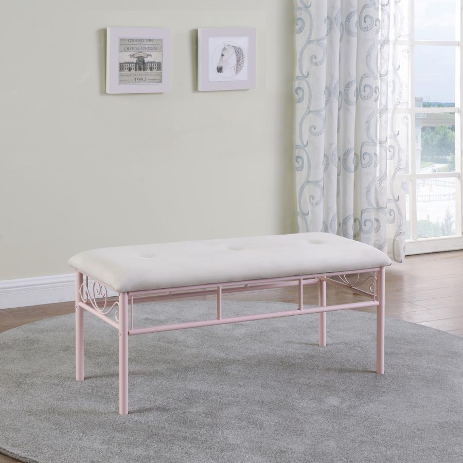 (image for) Massi Fabric Upholstered Bench White and Powder Pink