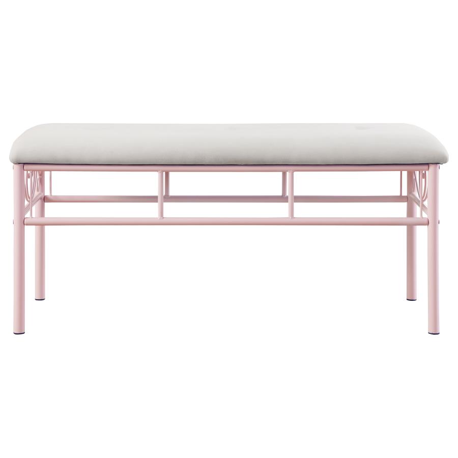 (image for) Massi Fabric Upholstered Bench White and Powder Pink