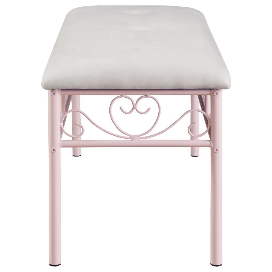 (image for) Massi Fabric Upholstered Bench White and Powder Pink