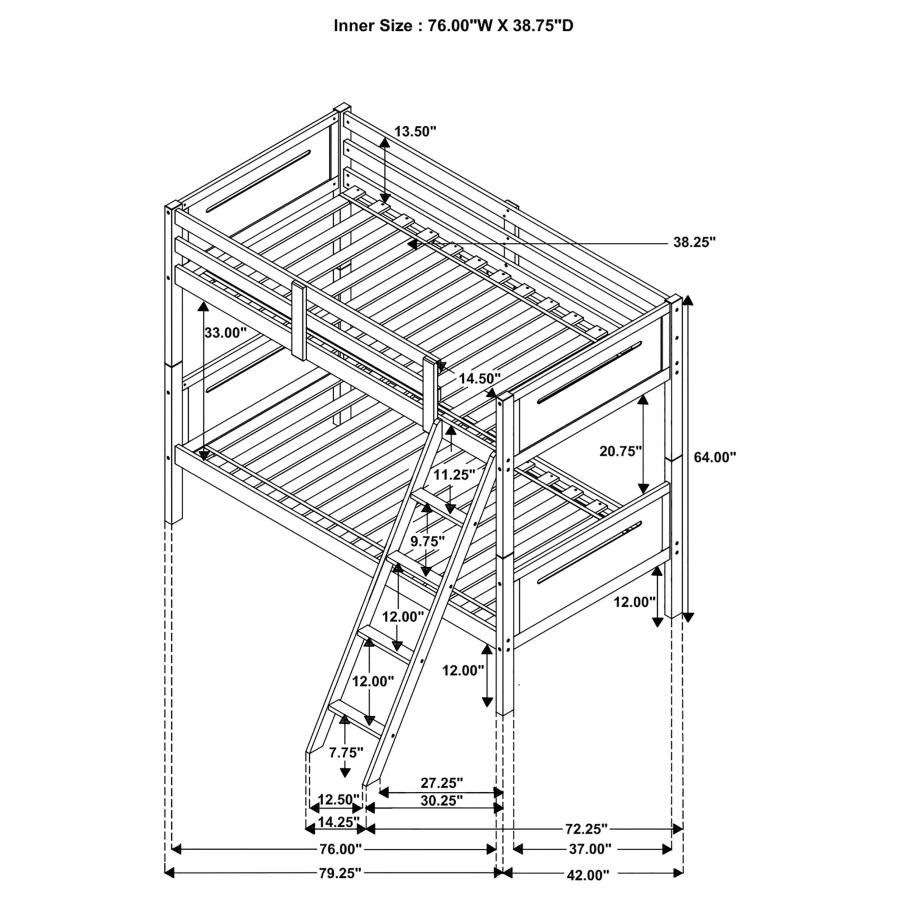 (image for) Littleton Wood Twin Over Twin Bunk Bed Black