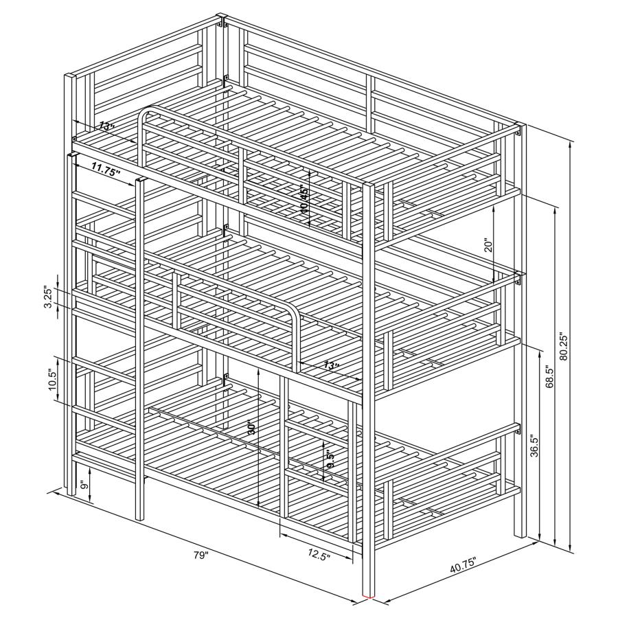 (image for) Maynard Metal Twin Triple Bunk Bed Gunmetal