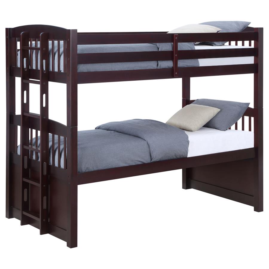 (image for) Kensington Twin Over Twin Bunk Bed with Trundle Cappuccino