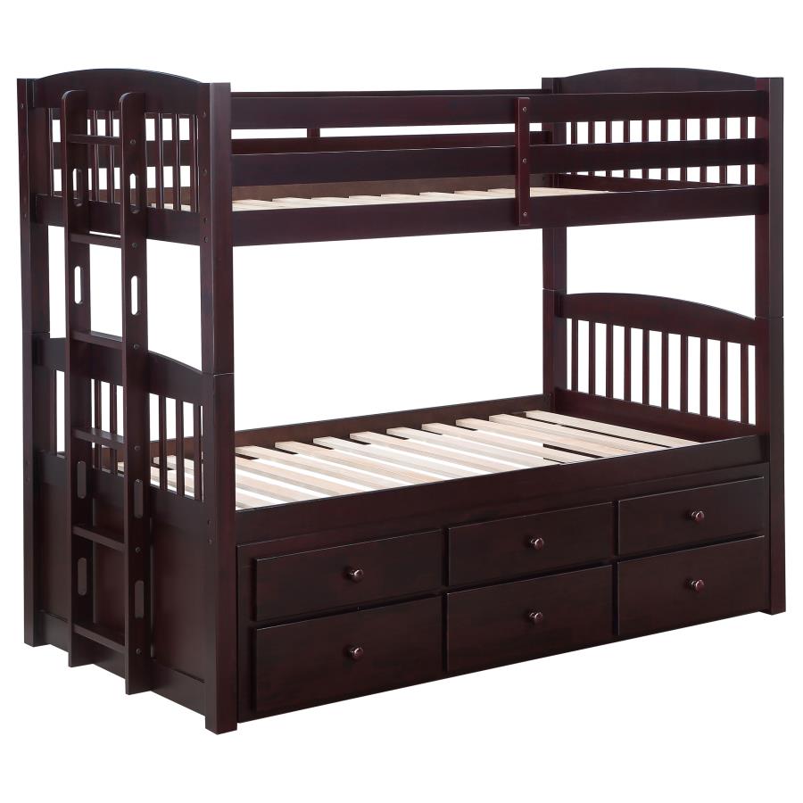 (image for) Kensington Twin Over Twin Bunk Bed with Trundle Cappuccino