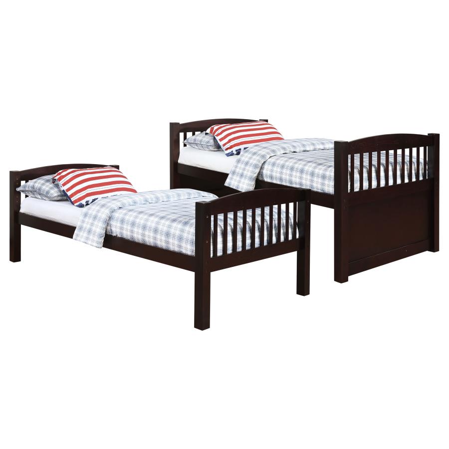 (image for) Kensington Twin Over Twin Bunk Bed with Trundle Cappuccino