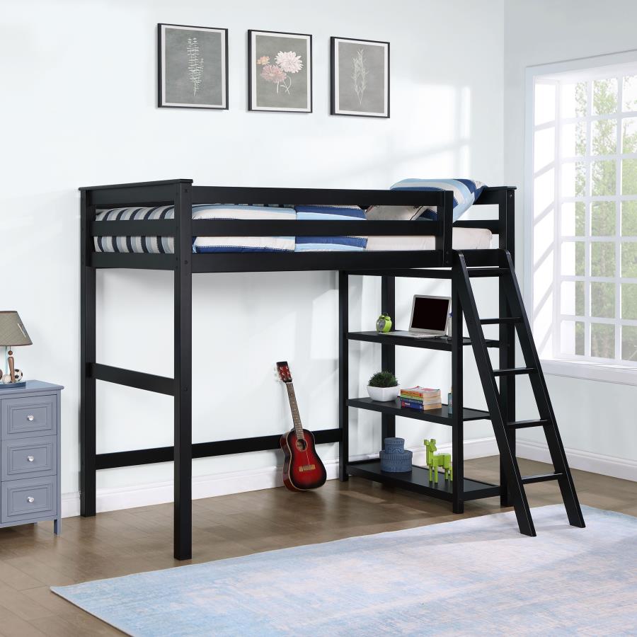 (image for) Anica 3-shelf Wood Twin Loft Bed Black