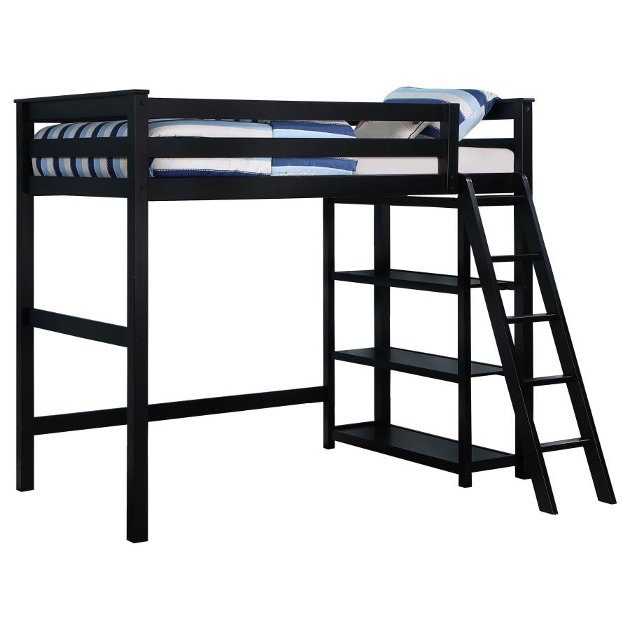 (image for) Anica 3-shelf Wood Twin Loft Bed Black