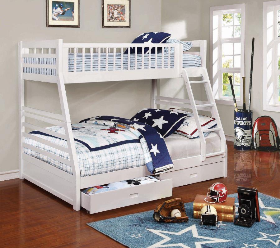 (image for) Ashton 2-drawer Wood Twin Over Full Bunk Bed White