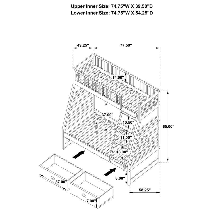 (image for) Ashton 2-drawer Wood Twin Over Full Bunk Bed White