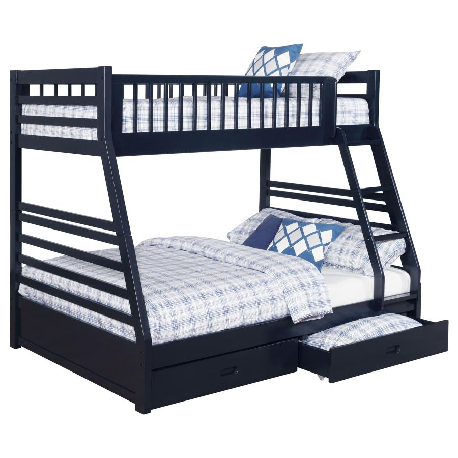 (image for) Ashton 2-drawer Wood Twin Over Full Bunk Bed Navy Blue - Click Image to Close