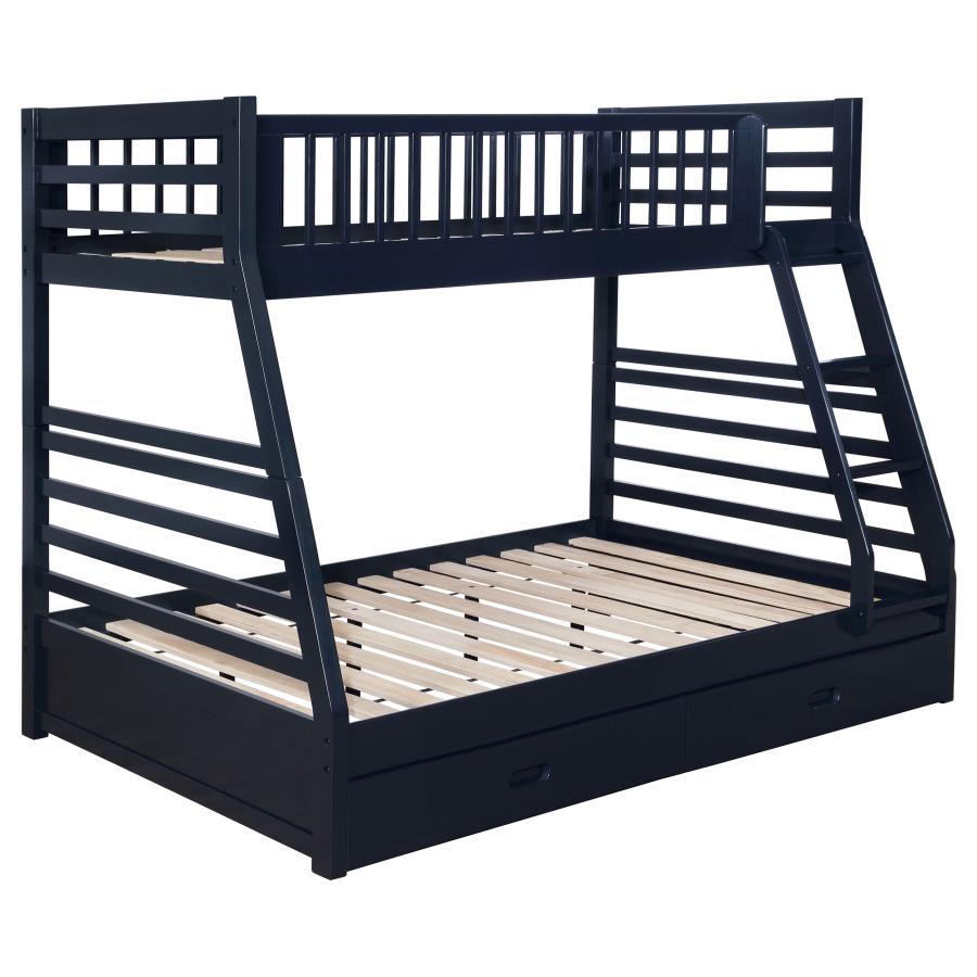 (image for) Ashton 2-drawer Wood Twin Over Full Bunk Bed Navy Blue