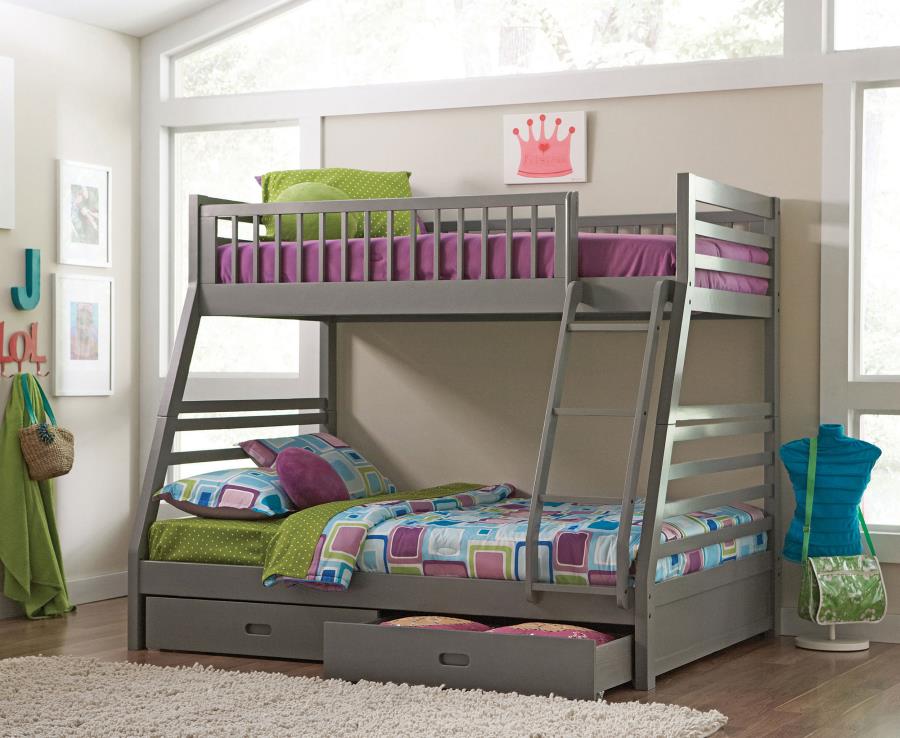 (image for) Ashton 2-drawer Wood Twin Over Full Bunk Bed Grey