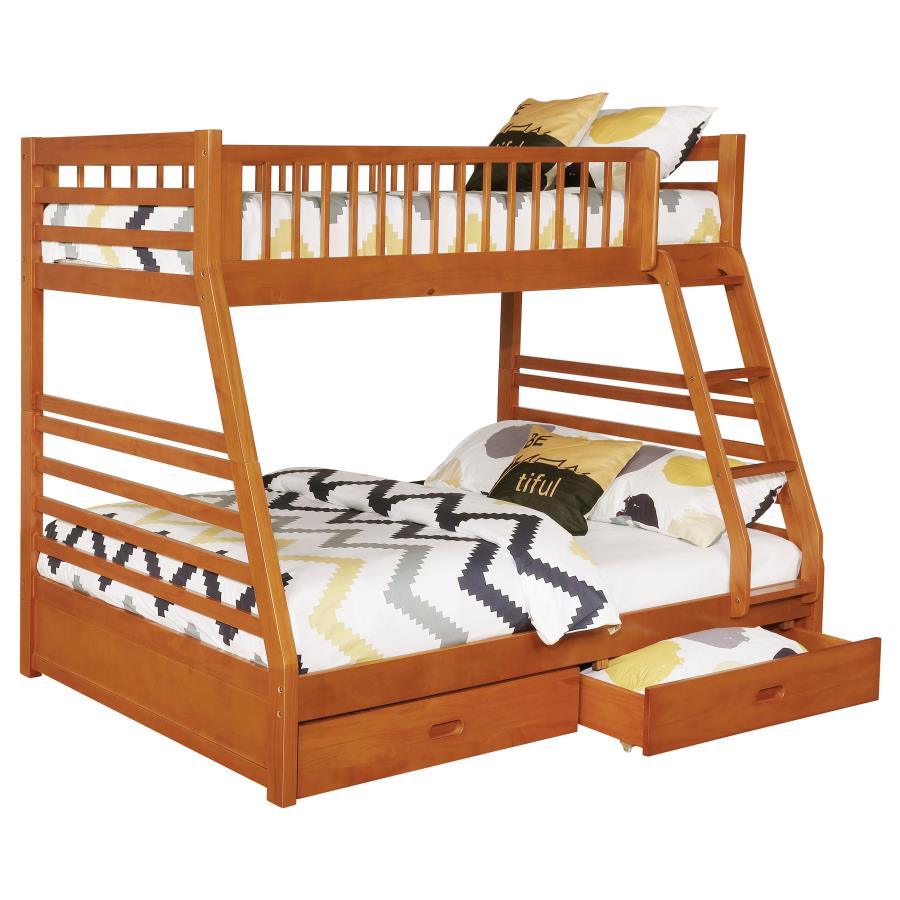 (image for) Ashton 2-drawer Wood Twin Over Full Bunk Bed Honey