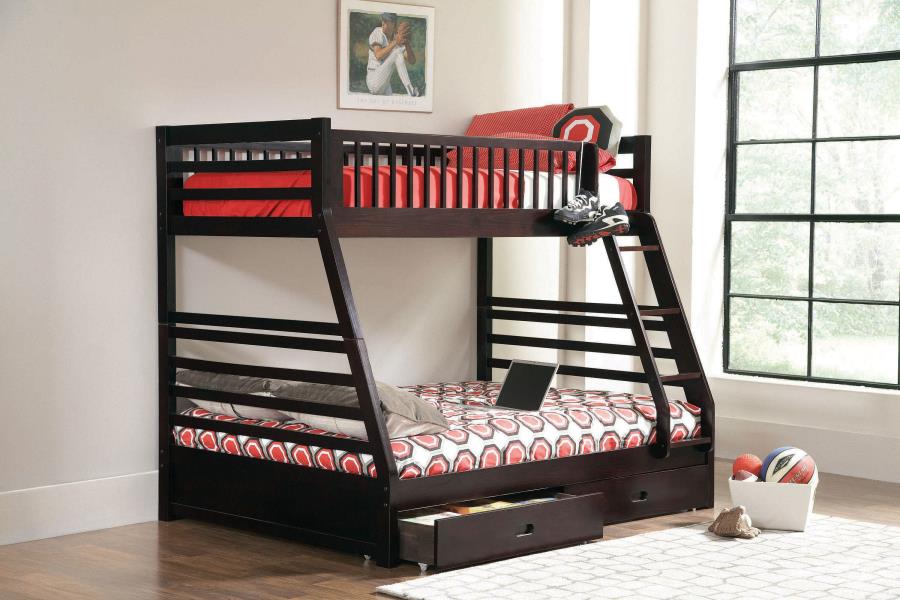 (image for) Ashton 2-drawer Wood Twin Over Full Bunk Bed Cappuccino