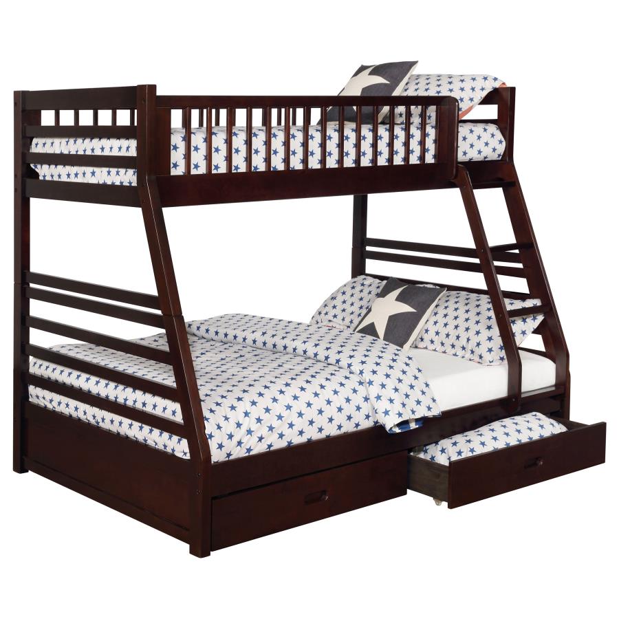 (image for) Ashton 2-drawer Wood Twin Over Full Bunk Bed Cappuccino