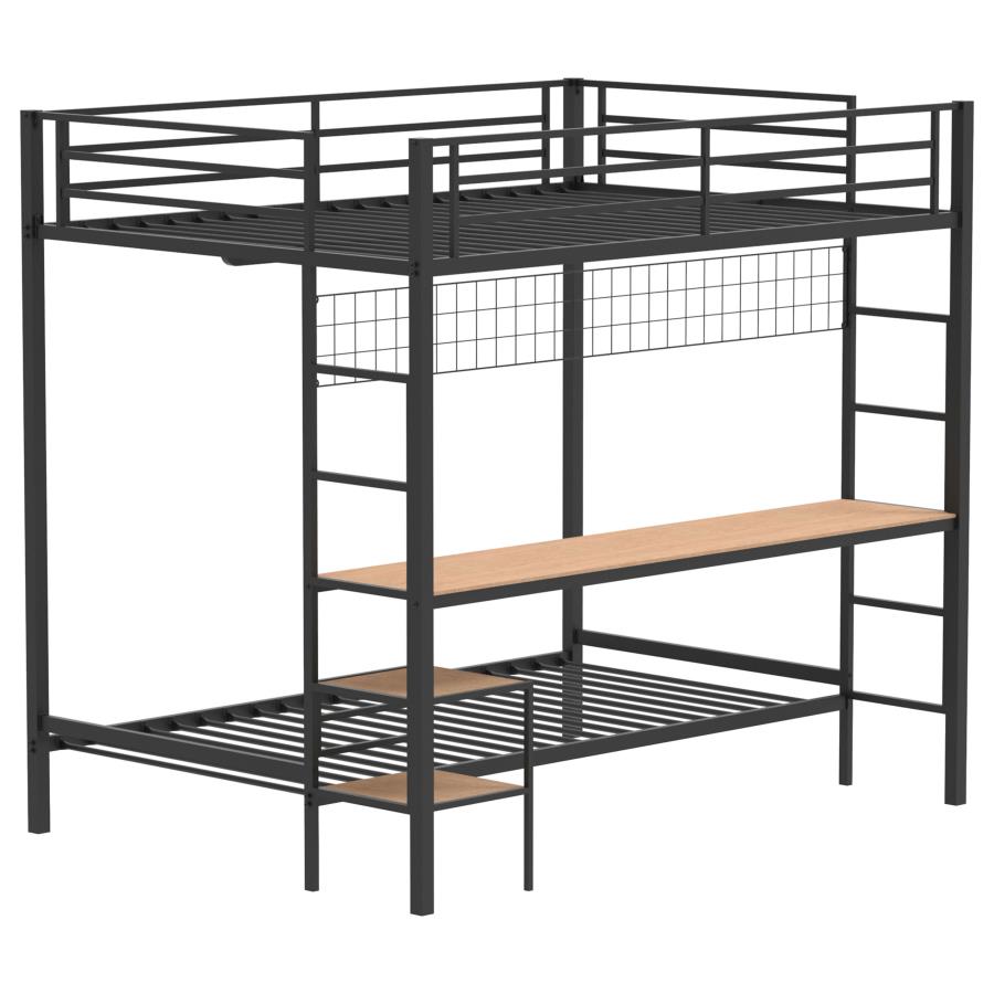 (image for) Bettoni Metal Full Over Twin Workstation Bunk Bed Matte Black