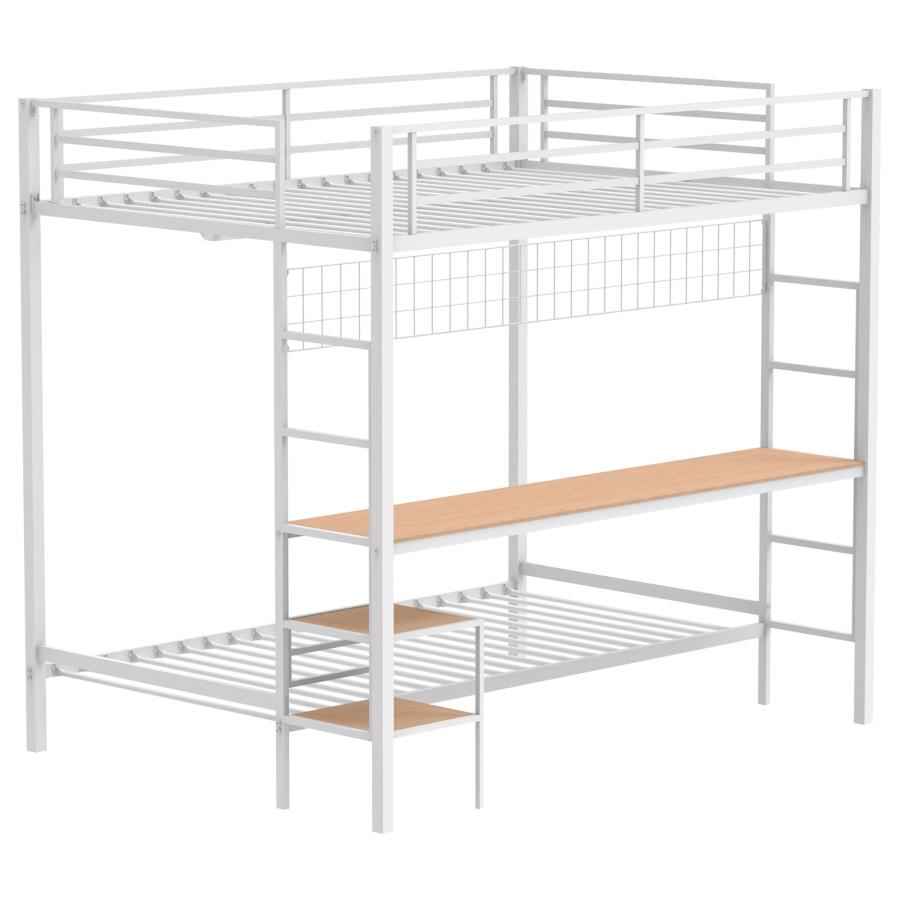 (image for) Bettoni Metal Full Over Twin Workstation Bunk Bed Matte White