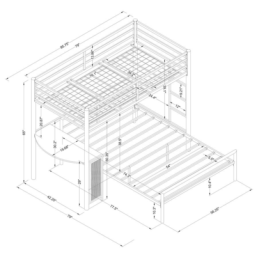 (image for) Fisher Twin Over Full Workstation Loft Bed Set Gunmetal