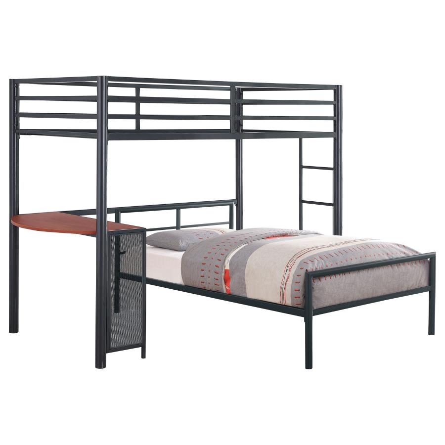 (image for) Fisher Twin Over Twin Workstation Loft Bed Set Gunmetal