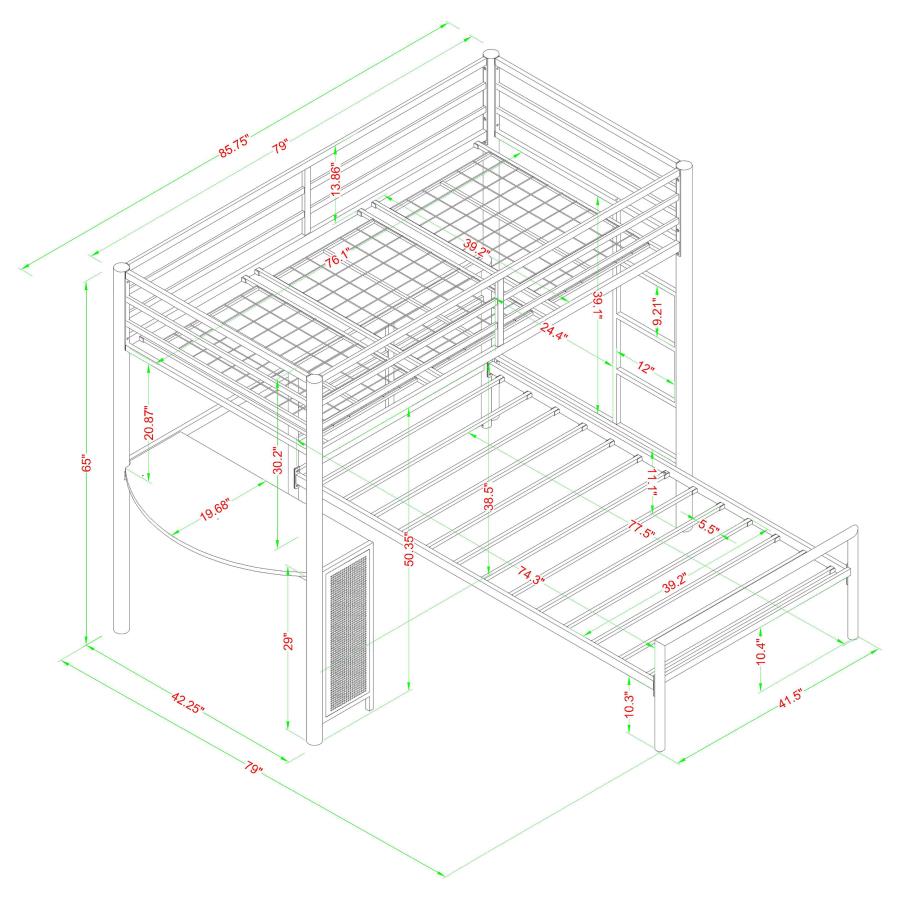 (image for) Fisher Twin Over Twin Workstation Loft Bed Set Gunmetal