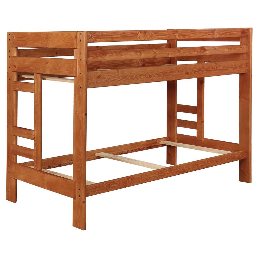 (image for) Wrangle Hill Wood Twin Over Twin Bunk Bed Amber Wash