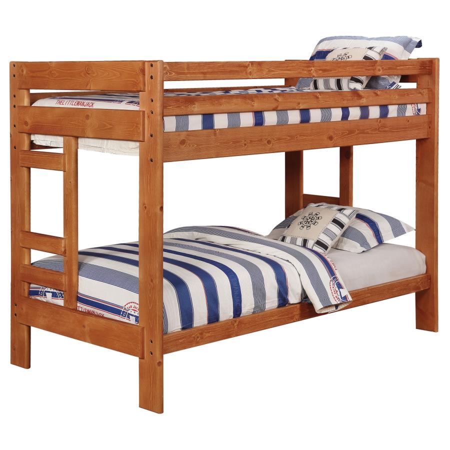 (image for) Wrangle Hill Wood Twin Over Twin Bunk Bed Amber Wash