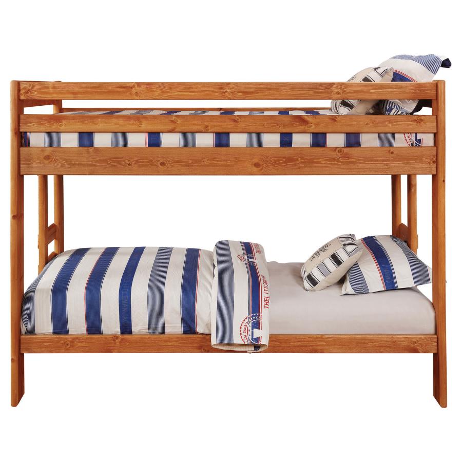 (image for) Wrangle Hill Wood Twin Over Twin Bunk Bed Amber Wash