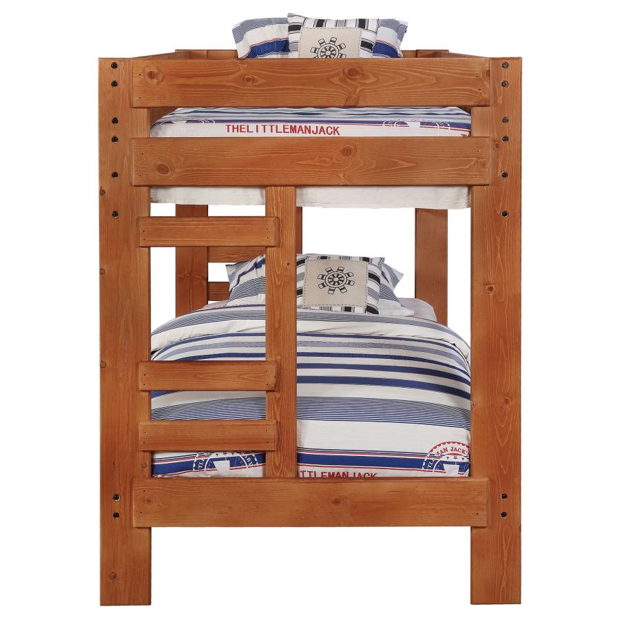 (image for) Wrangle Hill Wood Twin Over Twin Bunk Bed Amber Wash