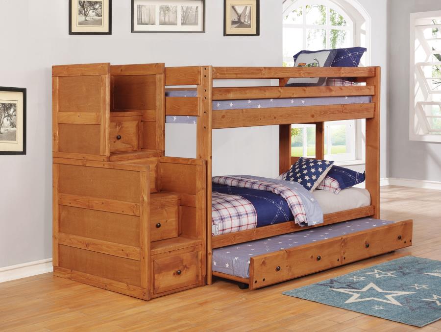 (image for) Wrangle Hill Wood Twin Over Twin Bunk Bed Amber Wash