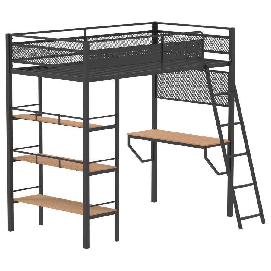 (image for) Campus 3-shelf Metal Twin Workstation Loft Bed Matte Black