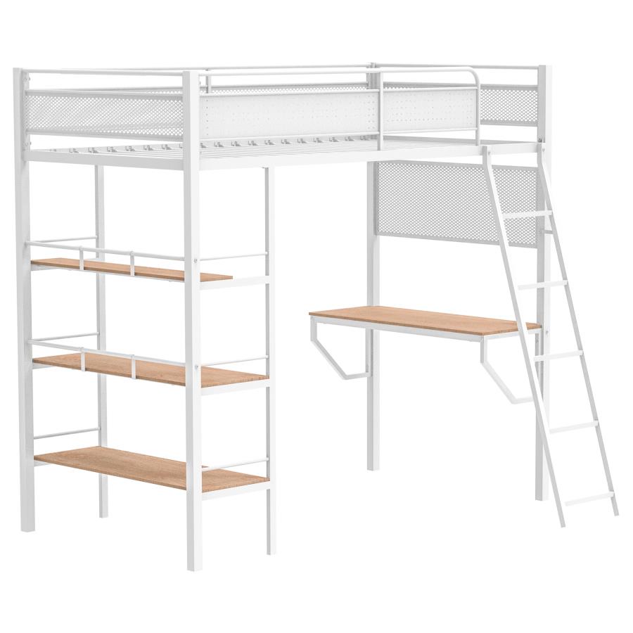 (image for) Campus 3-shelf Metal Twin Workstation Loft Bed Matte White