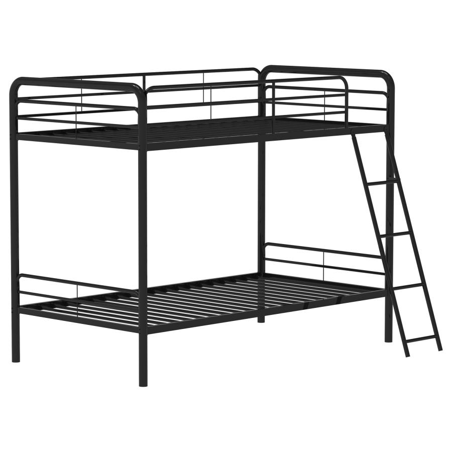 (image for) Carson Metal Twin Over Twin Bunk Bed Glossy Black
