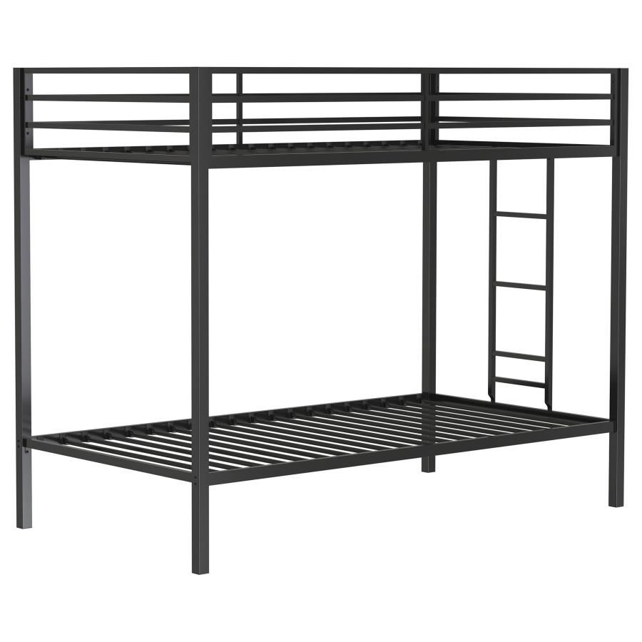 (image for) Alevera Metal Twin Over Twin Bunk Bed with Ladder Black