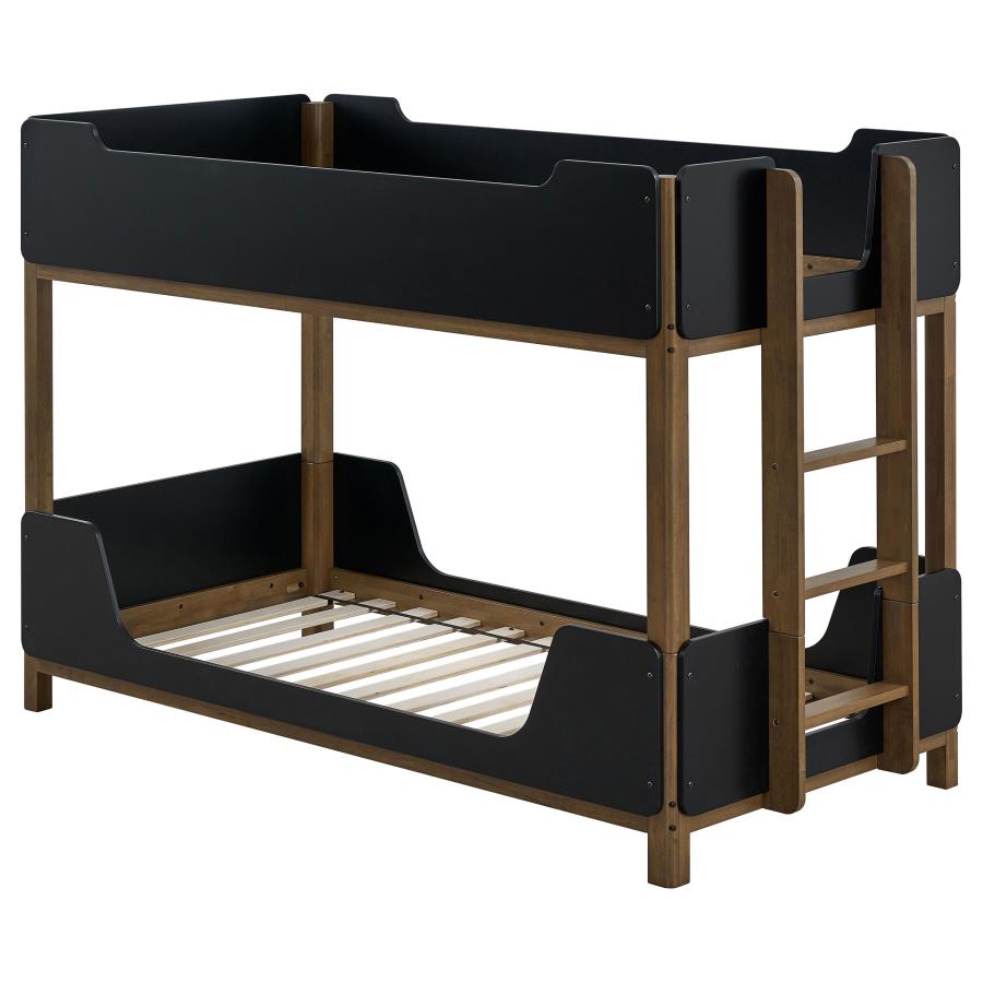 (image for) Morris Twin Over Twin Wood Bunk Bed Black and Walnut
