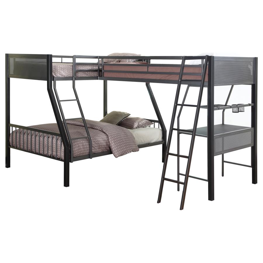 (image for) Meyers Metal Twin Over Full Bunk Bed with Twin Loft Black - Click Image to Close