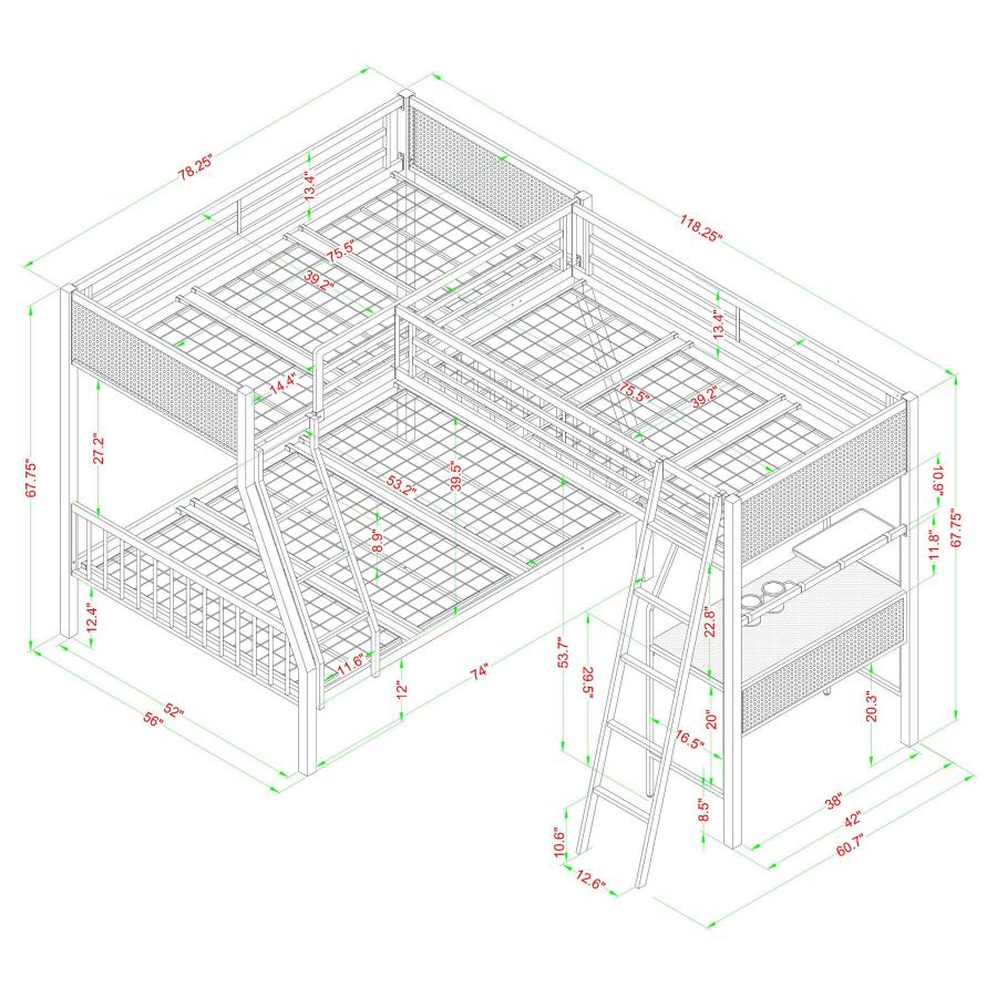 (image for) Meyers Metal Twin Over Full Bunk Bed with Twin Loft Black