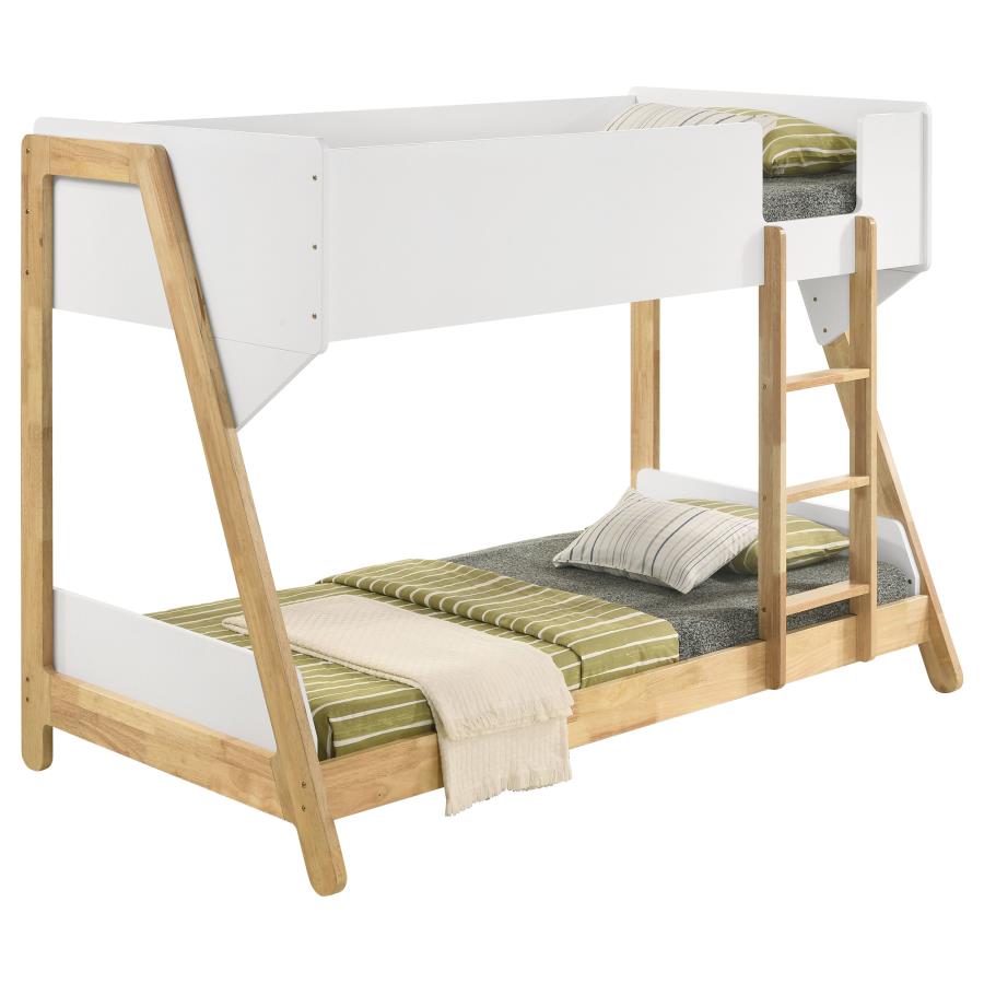 (image for) Wyatt Wood Twin Over Twin Bunk Bed White and Natural 