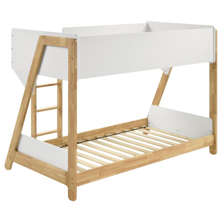 (image for) Wyatt Wood Twin Over Twin Bunk Bed White and Natural 